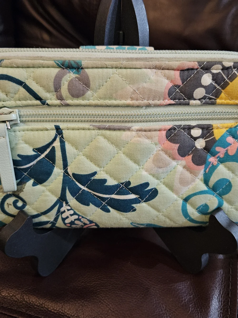 Vera Bradley Retired Mint Flowers Turnlock Wallet - Picture 2 of 5